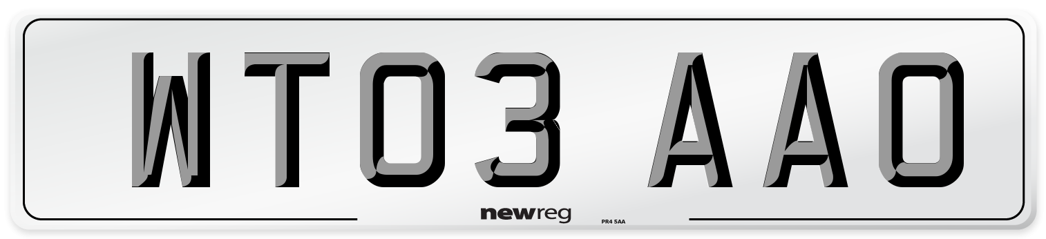 WT03 AAO Number Plate from New Reg